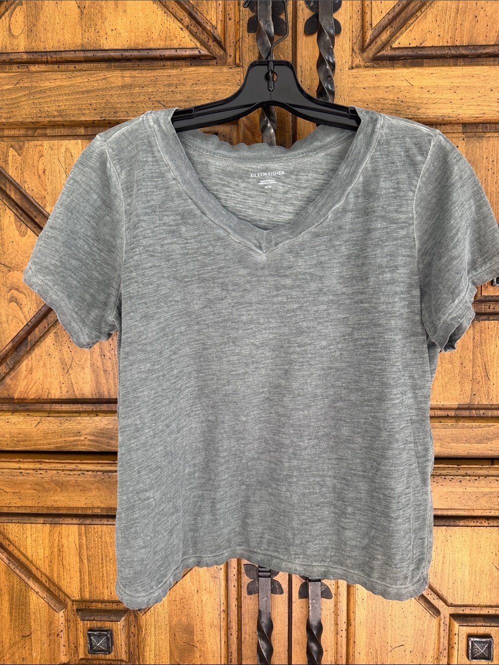 Eileen Fisher Soft V-Neck Short Sleeve Tee - Heather Green